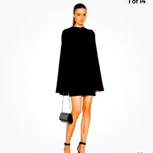 $2695 Brandon Maxwell Black Long Sleeve Mini Dress Pleated Cape Back 6 New W Tag